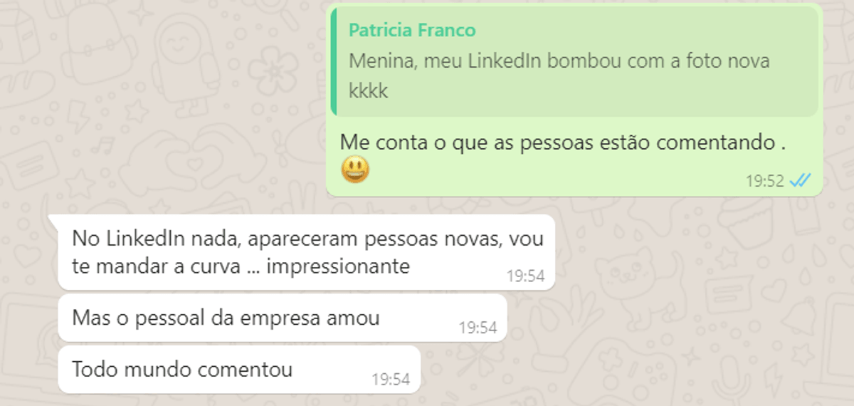 Mensagem do whatsapp enviada pela cliente.