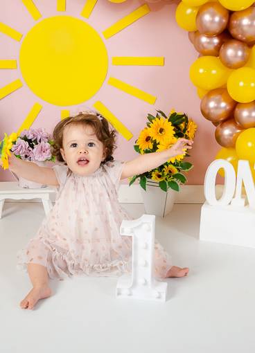 Cake Smash de SOL fez 1 em seu cenário de girassol e sol