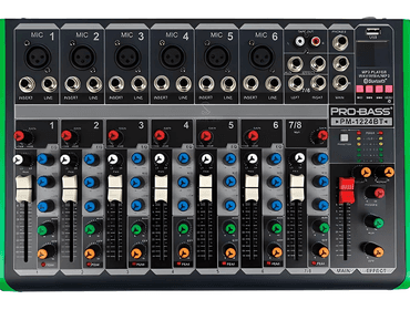 ÁUDIO E TECNOLOGIA de Mesa De Som 8 Canais Bluetooth Usb Probass Pm-1224
