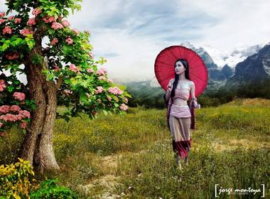 Mattepainting de Mujer Con Sombrilla