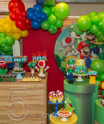 Aniversário de Aniversário de 5 anos no Game Station Plaza — Tema Mario Bros
