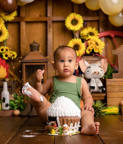 Ensaio Smash The Cake Studio e Externo de Benício 1 aninho 