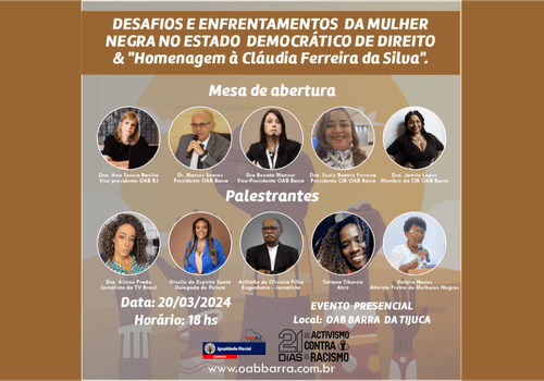 EVENTO de DESAFIOS E ENFRENTAMENTOS  DA MULHER NEGRA NO ESTADO  DEMOCRÁTICO DE DIREITO  &