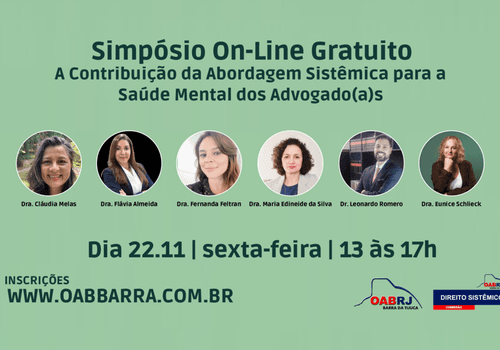 evento gratuito de A Contribuição da Abordagem Sistêmica  para a Saúde Mental dos Advogado(a)s