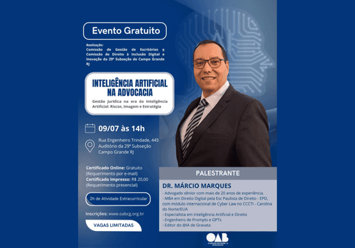Eventos de Inteligência Artificial na Advocacia Gestão Jurídica na era da IA: Riscos, Imagem e Estratégia