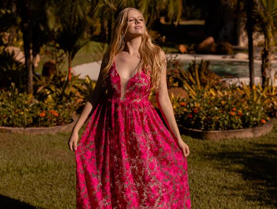 Festa locacao de Vestido Pink Rendado