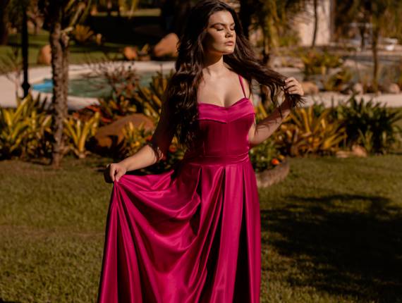 Festa locacao de Vestido Fucsia Corset