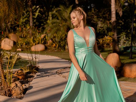 Festa locacao de Vestido Verde água