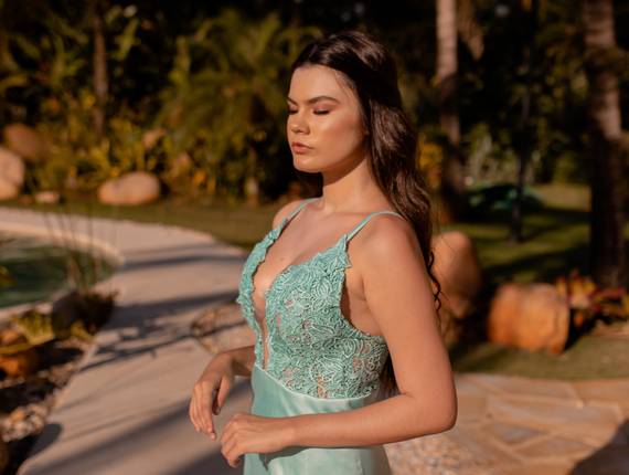 Festa locacao de Vestido Sereia verde água