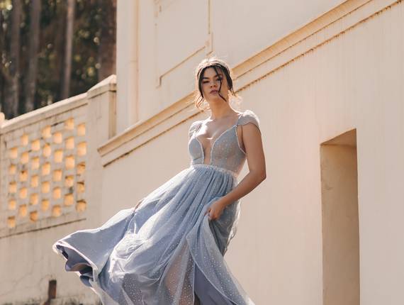 Festa locacao de Vestido Tule glitter azul claro