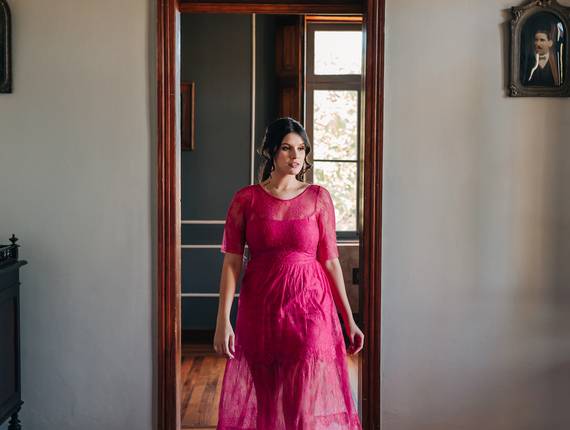 Festa locacao de Vestido Pink renda 