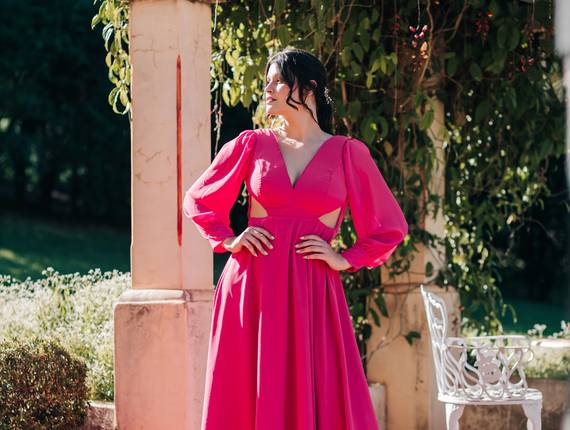 Festa locacao de Vestido Manga longa Pink 