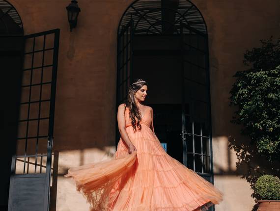 Festa locacao de Vestido Tule camadas Coral 