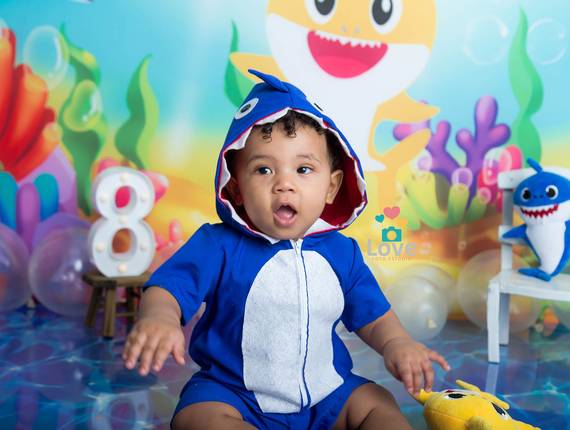 Acompanhamento mensal menino de JHOSHUA 8 MESES - ENSAIO BABY SHARK