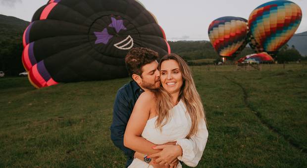 Pedido de Casamento de Pedido de casamento durante voo de balão em Praia Grande SC - Ricardo e Gabriela