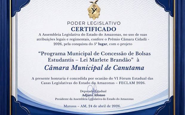 Câmara Municipal de Canutama conquista reconhecimento estadual com projeto de bolsas estudantis