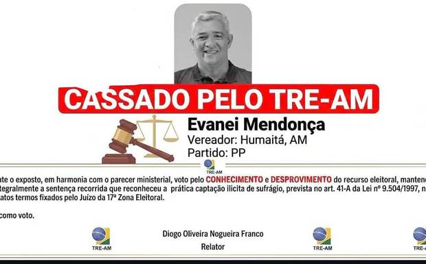 TRE-AM mantém cassação de vereador de Humaitá por compra de votos e aplica multa de R$ 10 mil