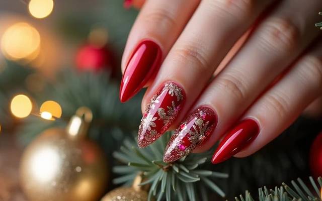 Uñas navideñas elegantes: Brillo y glamour para esta Navidad