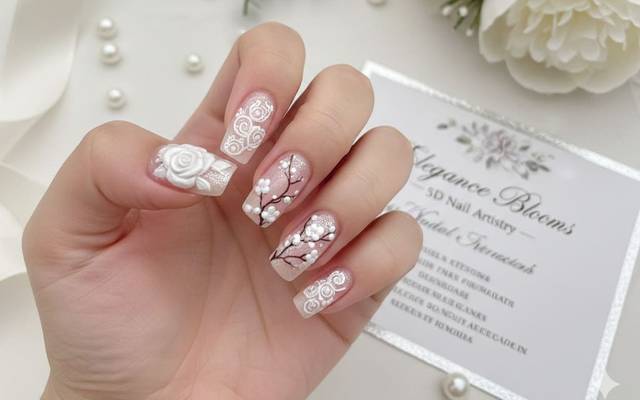 Diseños de uñas elegantes con pegatinas 5D: la tendencia floral que transforma tu manicura