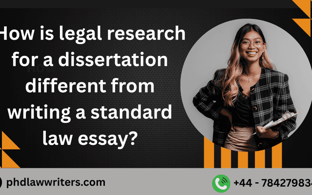 How is legal research for a dissertation different from writing a standard law essay?