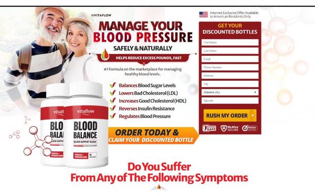 VitaFlow Blood Balance is a dietary supplement formulated to support healthy blood sugar levels, regulate blood pressure, and