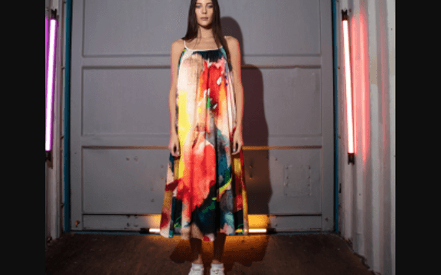 Enigma Abstract Print Maxi Swing Slip Dress Made With Natural Fabric