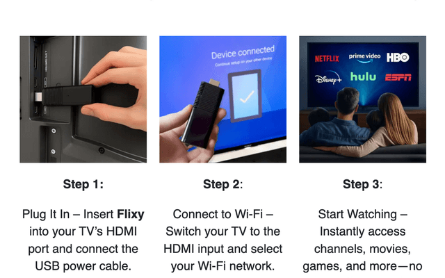 Flixy Smart TV USB Stick Turn Any TV into a Smart TV with 4K Streaming & Built-in Apps