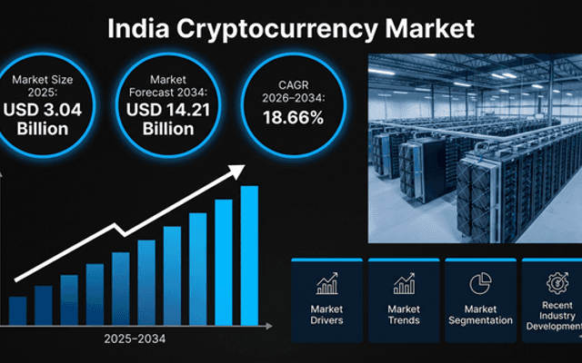 India Cryptocurrency Market Report 2026-2034: Industry Size USD 3.04 Billion to USD 14.21 Billion Share, and 18.66% CAGR A
