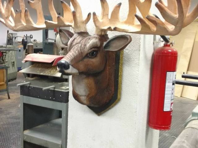 Escultura  de Cabeça de Cervo em madeira