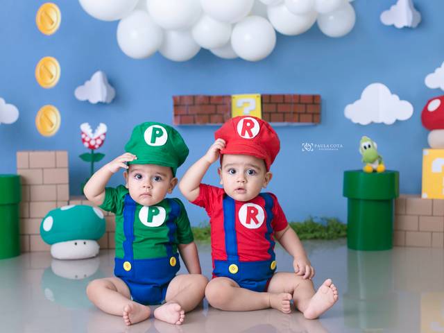 Infantil de Rafael e Pedro - 1 aninho (Super Mario Bros)