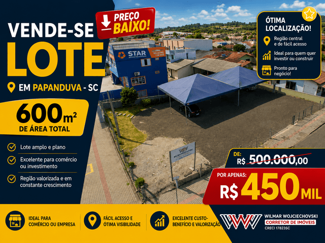Papanduva de OPORTUNIDADE DE OURO EM PAPANDUVA - Lote de Esquina na Avenida Papa João XXIII!