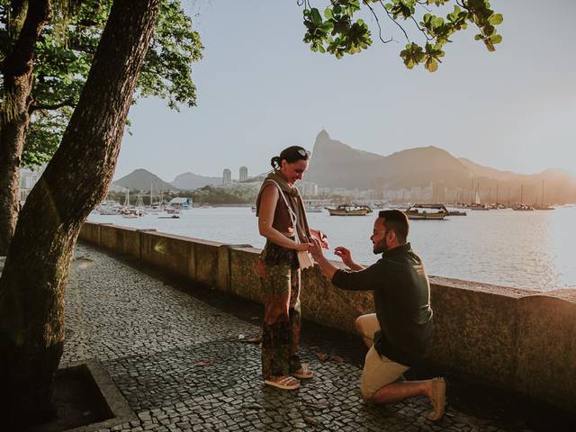 Casais de Fotografia de Pedido de Casamento no Por do Sol Mureta da Urca - Rio de Janeiro - RJ | Jociney e Iangra