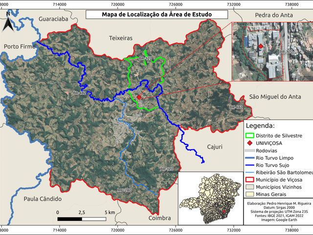 Geoprocessamento de Mapas Evolução do distrito de silvestres, após a entrada da @univicosaoficial em 2004.