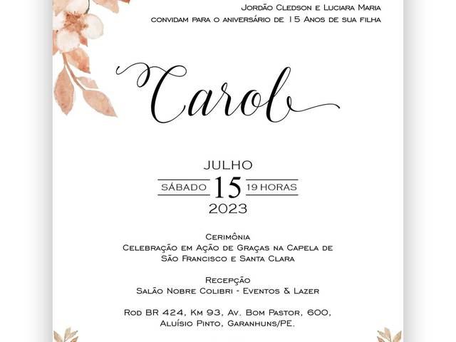 Aniversário Carol XV Anos 15/07/23 of Meu Convite
