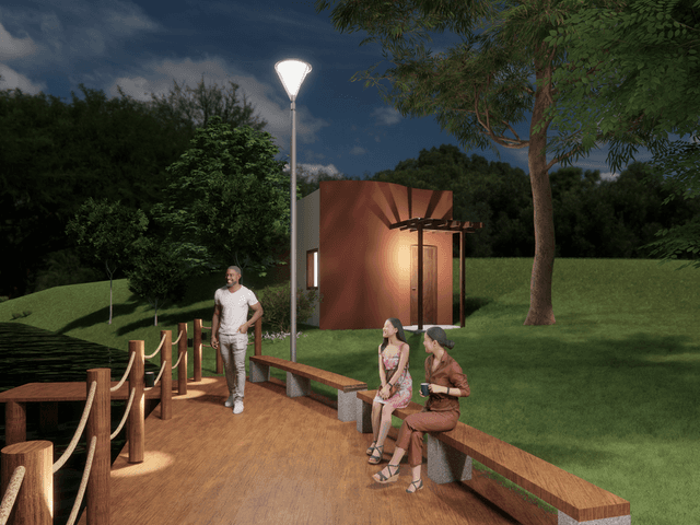 Exteriores públicos de Projeto de Deck contemplativo e depósito em um Parque Público