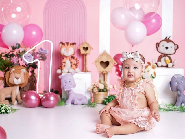 Bebês e Infantil de Primeiro Aninho da Helena - Safari Rosa