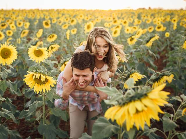 Casal de Pré Wedding nos Campos de Girassol