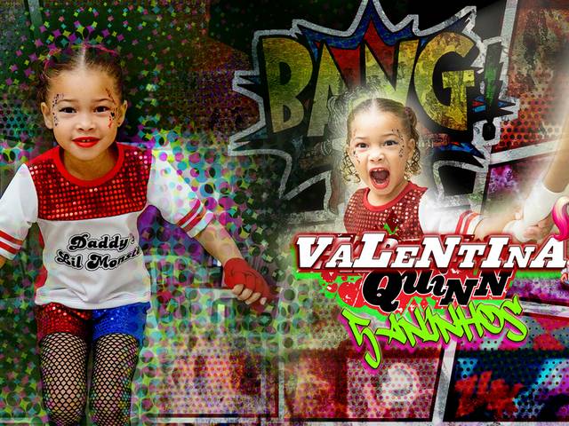 Aniversários Infantis de Valentina se joga no mundo dos quadrinhos da Harley Quinn - 5 aninhos