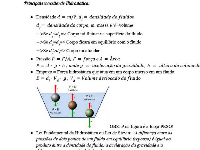 Física de Hidrostática e Hidrodinâmica