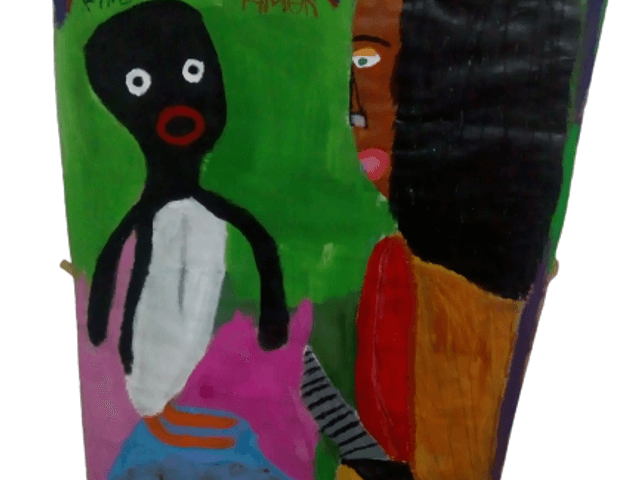 Pintura neoexpressionista de  A guerreira Joana e seu amigo pingu