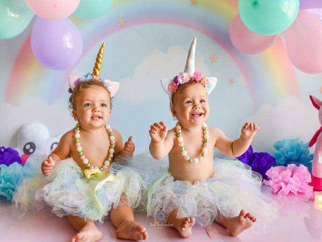 Ensaio Estúdio de 1 ano - Manuela e Marina - Smash the cake