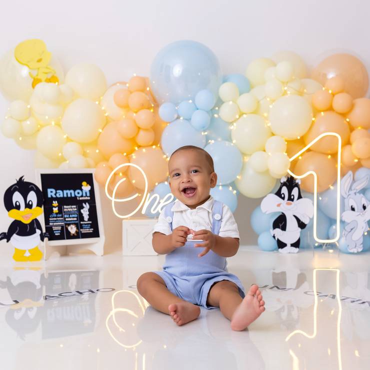 SMASH THE CAKE de Smash the Cake Baby Looney Tunes – Ensaio do Ramon em Caraguatatuba | Estúdio On Click Fotografia