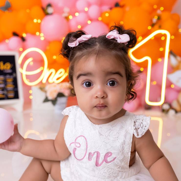 SMASH THE CAKE de Smash the Cake Colorido da Sara com Flores e Raposinha | Ensaio de 1 Ano em Caraguatatuba