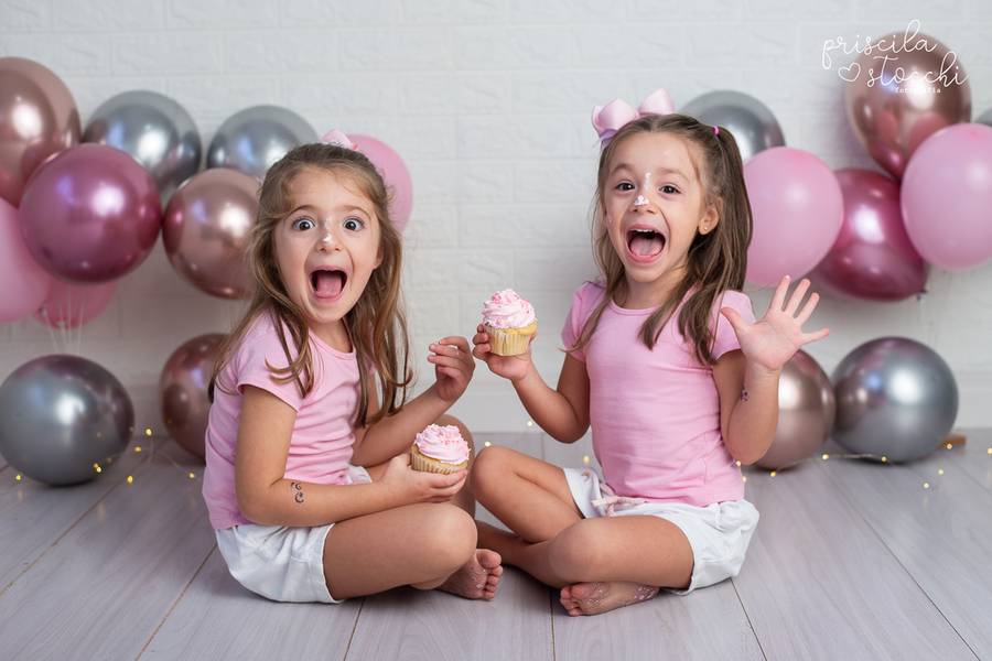 Infantil de Ensaio Fotográfico Infantil - Gêmeas 5 anos - Gabriela e Júlia