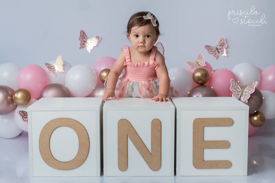 Smash the Cake de Ensaio Smash the Cake 1 ano - Rosa, Dourado e Amarelo - Luiza