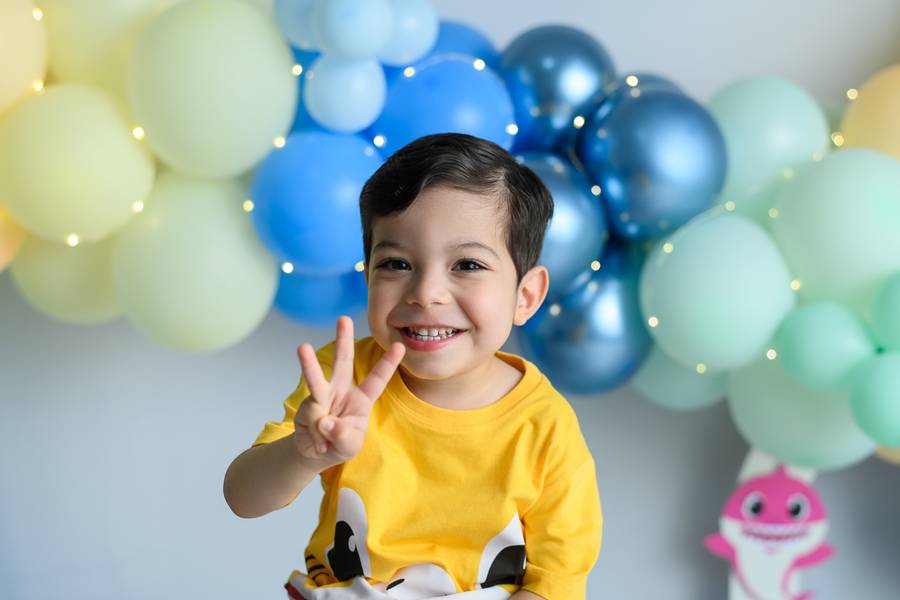 Infantil de Ensaio Fotográfico 3 anos Menino Baby Shark - Vicente