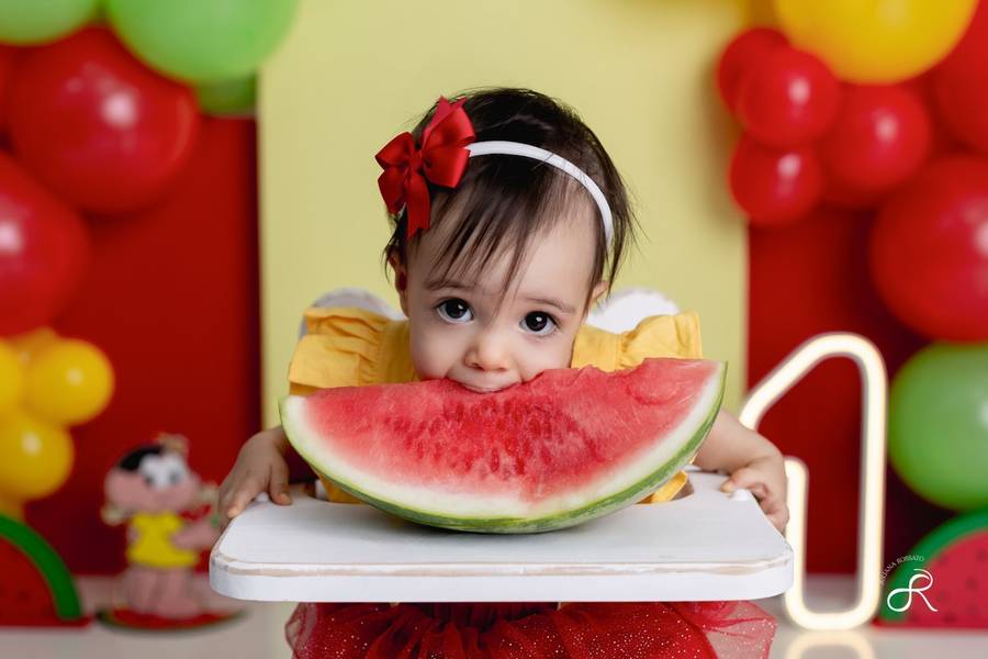Smash The Cake e Fruit de Ensaio Smash com frutas - Sarah - Magali - 1 Ano
