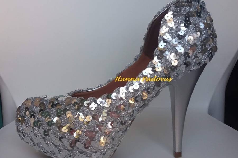 Sapatos Customizados de Sapato Prata Bico Tubarão Bordado à mão