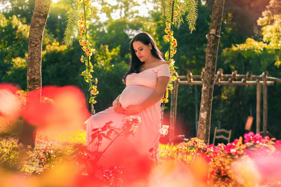 Gestante de Ensaio de gestante no Bosque do Girassol