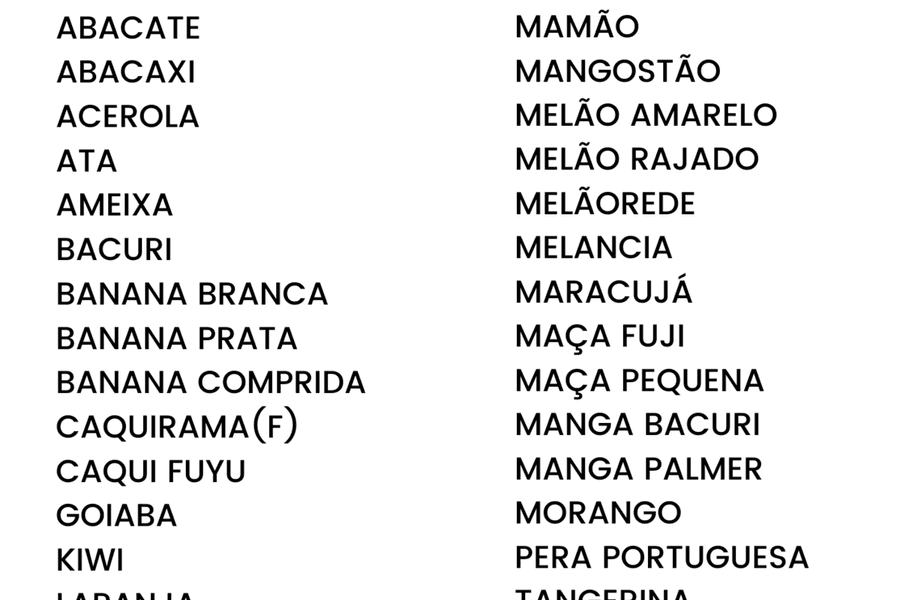 FRUTARIA de LISTA DE FRUTAS